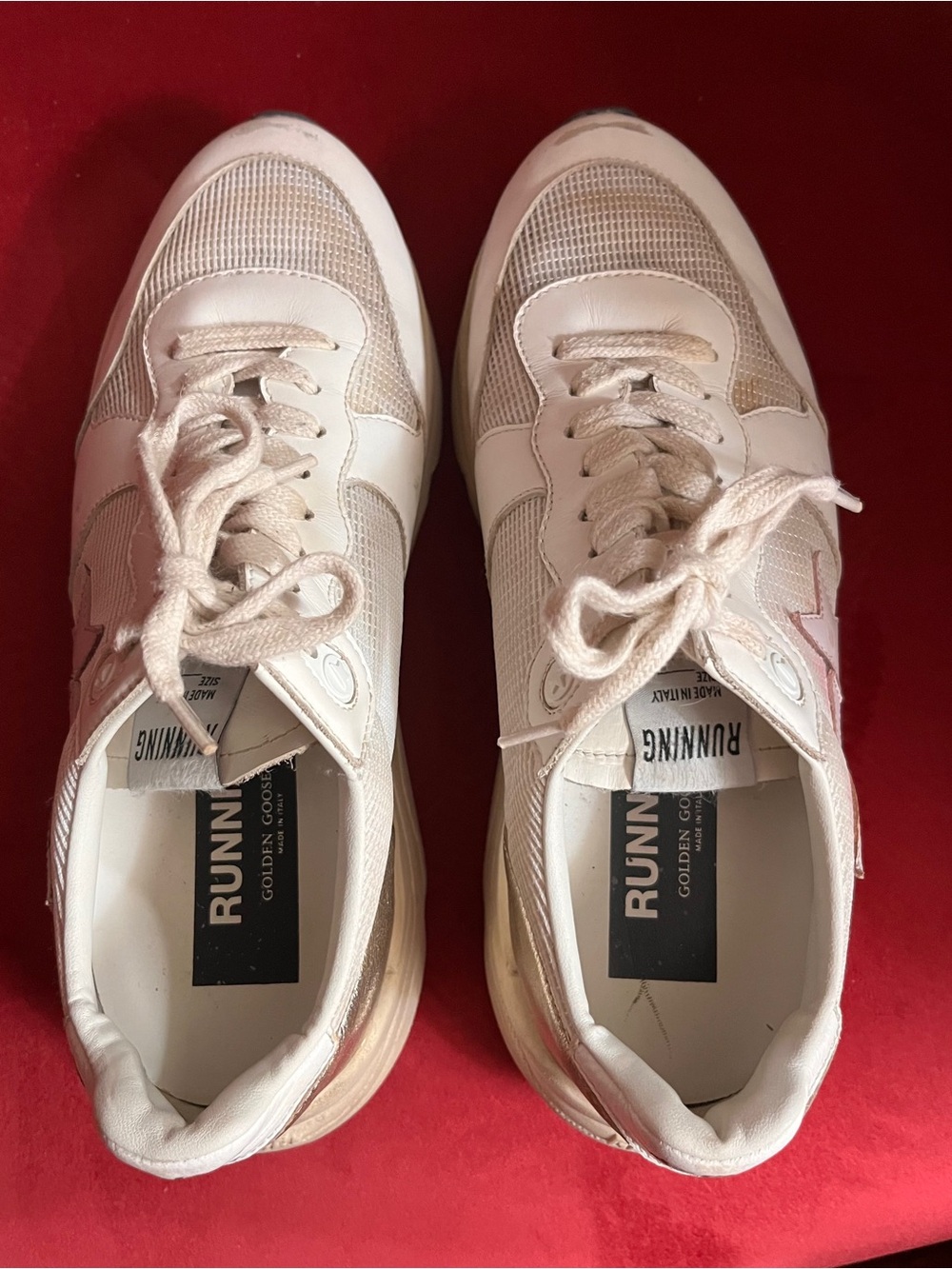 Golden Goose Cream Leather & Mesh Running Sneakers Cream and  Pink